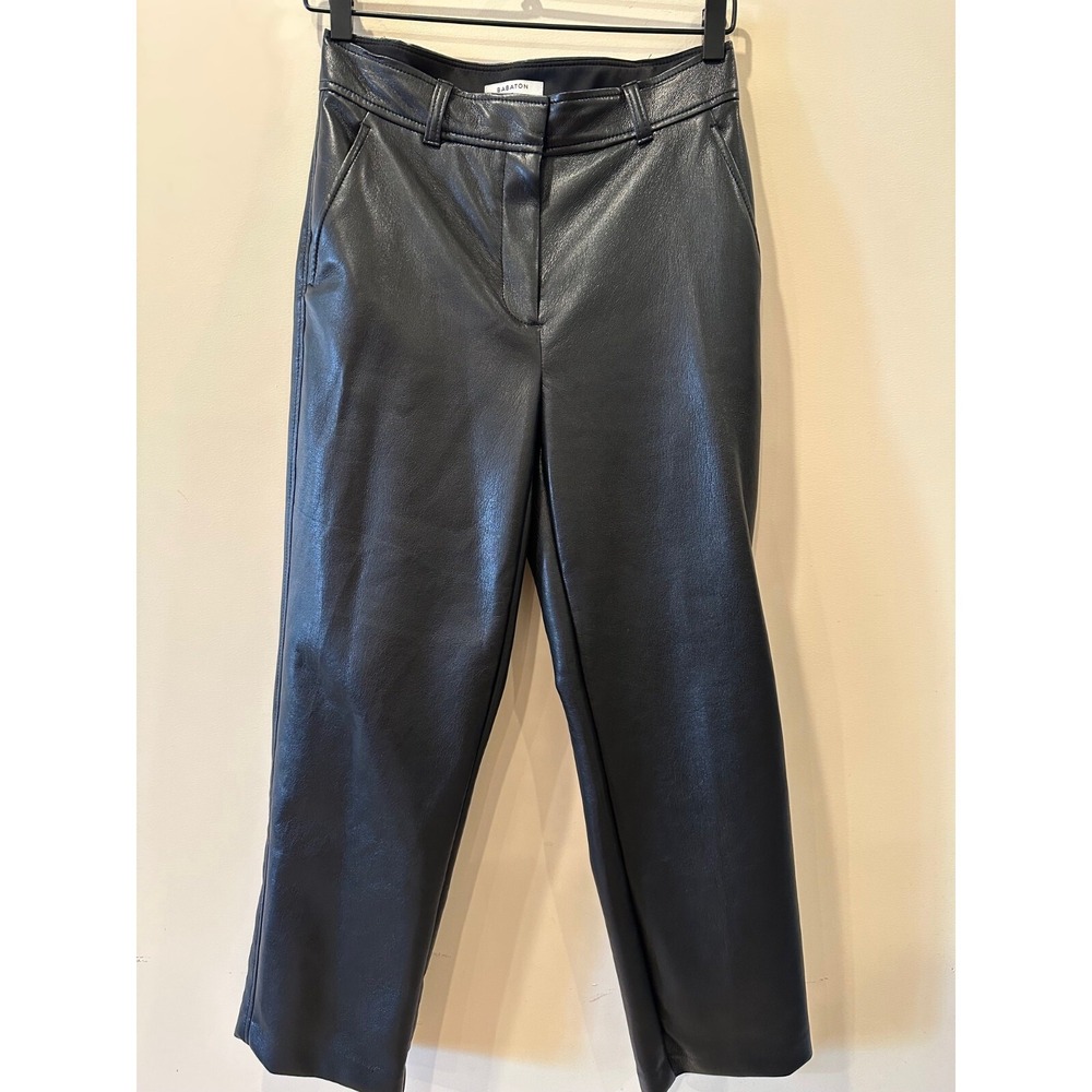 Aritzia Babaton Women's Command Cropped Pants Faux Leather Vegan Black‎ Size 4